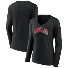 Black Chicago Bulls Women's Alternate Logo V-Neck Long Sleeve T-Shirt sale | NBA