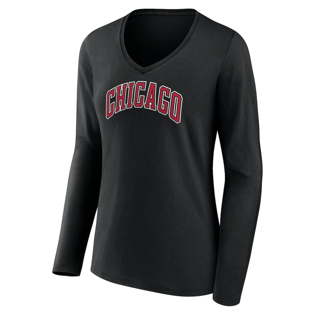Black Chicago Bulls Women's Alternate Logo V-Neck Long Sleeve T-Shirt sale | NBA