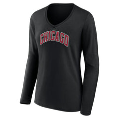 Black Chicago Bulls Women's Alternate Logo V-Neck Long Sleeve T-Shirt sale | NBA