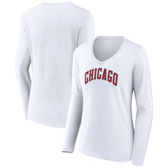 White Chicago Bulls Women's Alternate Logo V-Neck Long Sleeve T-Shirt sale | NBA