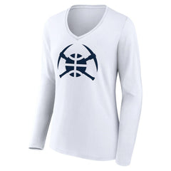 White Denver Nuggets Women's Alternate Logo V-Neck Long Sleeve T-Shirt sale | NBA