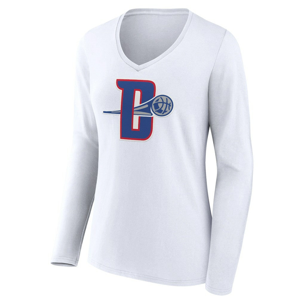 White Detroit Pistons Women's Alternate Logo V-Neck Long Sleeve T-Shirt sale | NBA