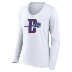 White Detroit Pistons Women's Alternate Logo V-Neck Long Sleeve T-Shirt sale | NBA