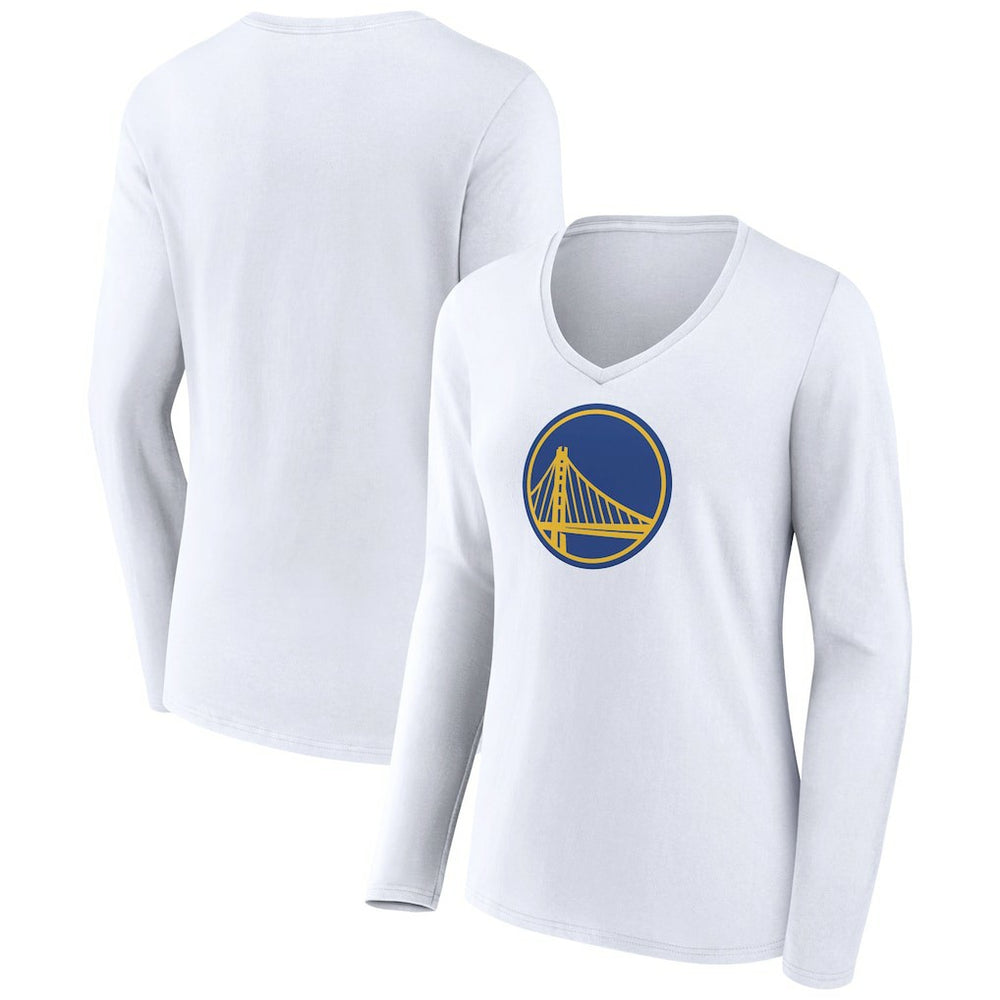 White Golden State Warriors Women's Alternate Logo V-Neck Long Sleeve T-Shirt sale | NBA