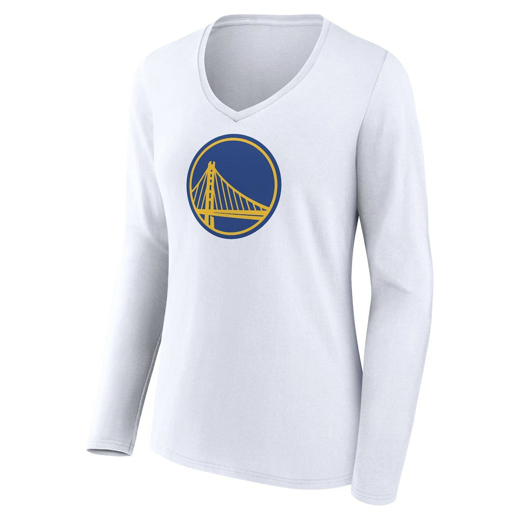 White Golden State Warriors Women's Alternate Logo V-Neck Long Sleeve T-Shirt sale | NBA