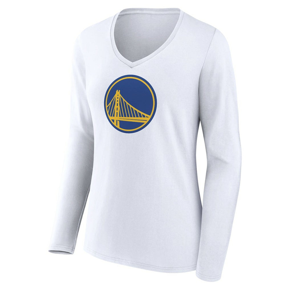 White Golden State Warriors Women's Alternate Logo V-Neck Long Sleeve T-Shirt sale | NBA