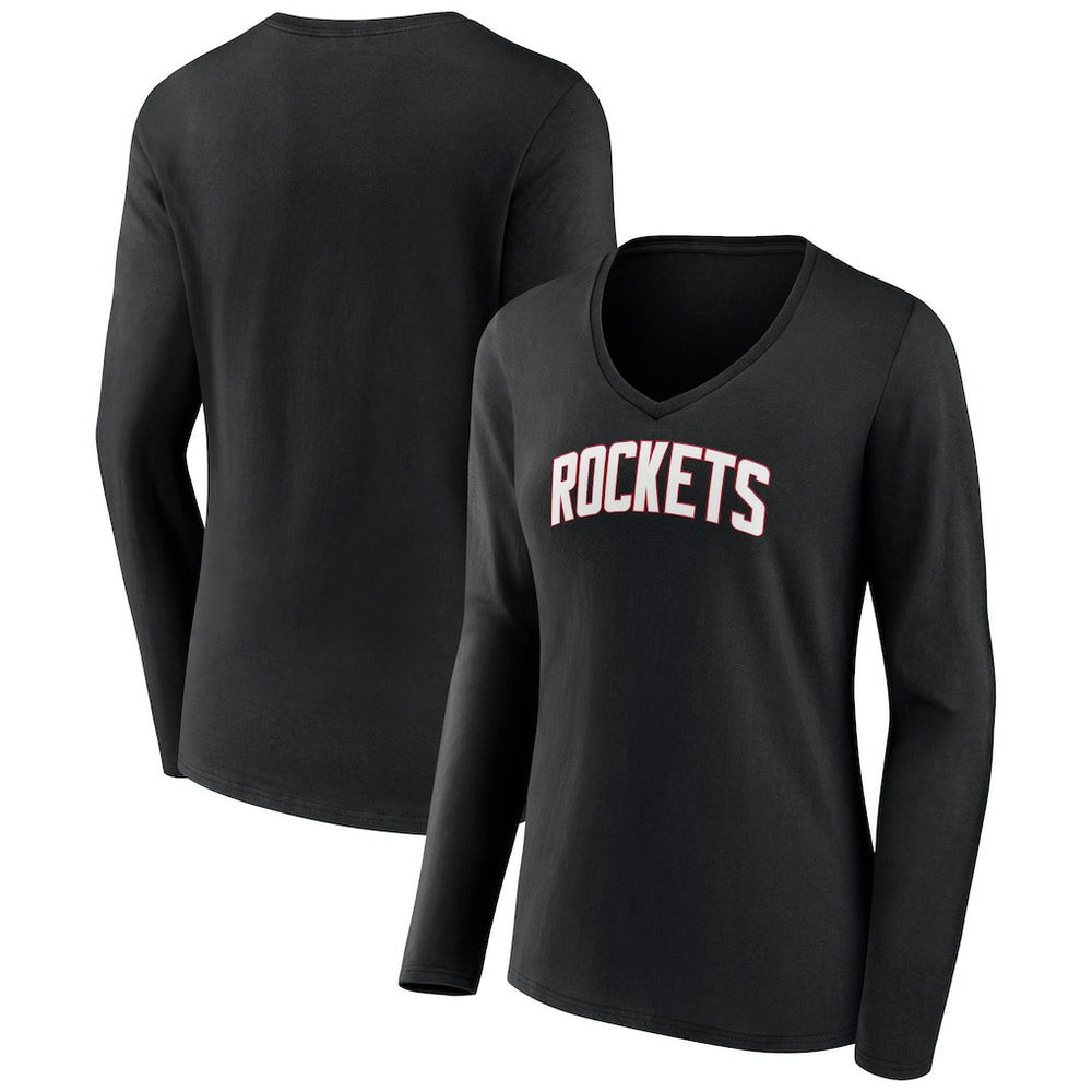 Black Houston Rockets Women's Alternate Logo V-Neck Long Sleeve T-Shirt | NBA