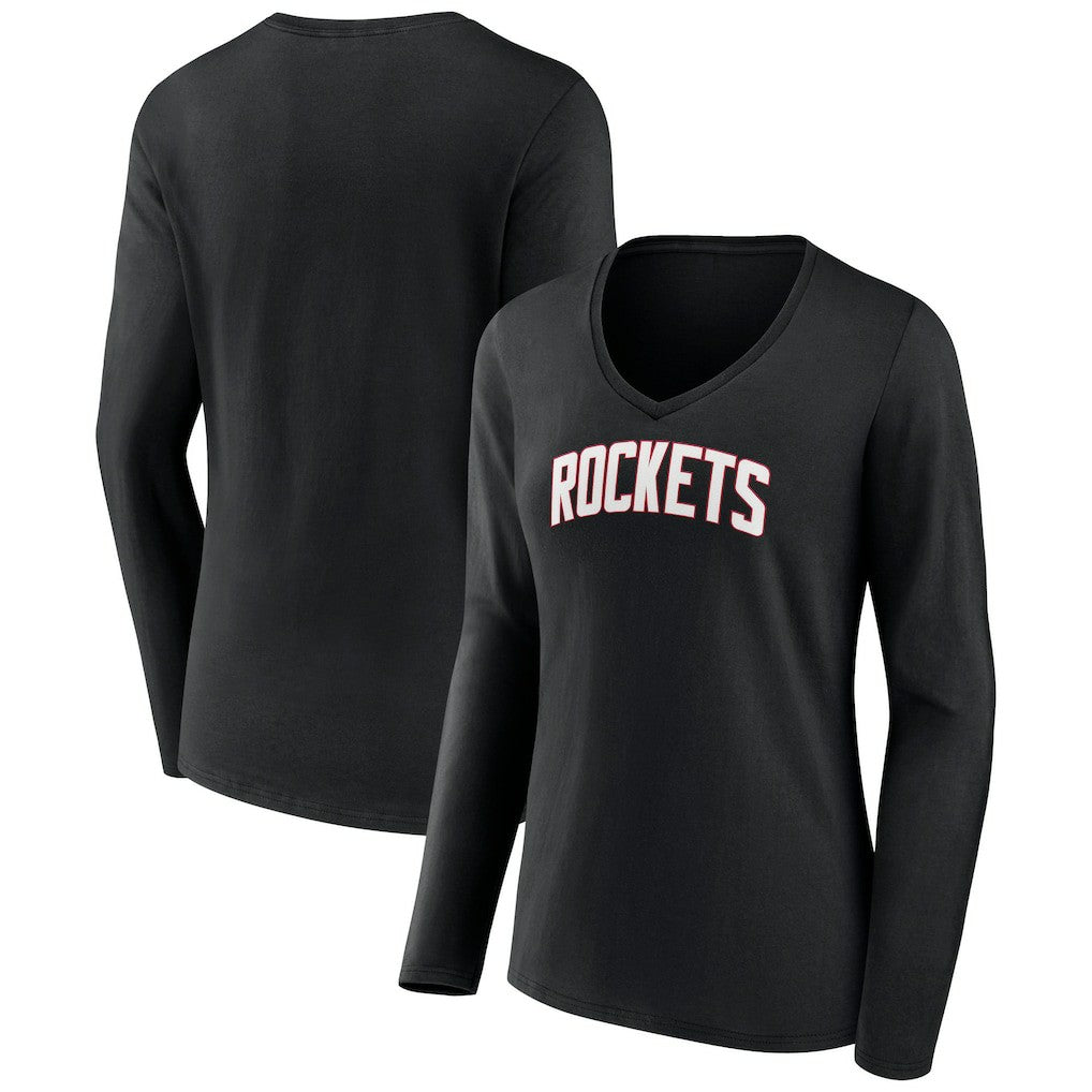 Black Houston Rockets Women's Alternate Logo V-Neck Long Sleeve T-Shirt | NBA