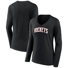 Black Houston Rockets Women's Alternate Logo V-Neck Long Sleeve T-Shirt | NBA