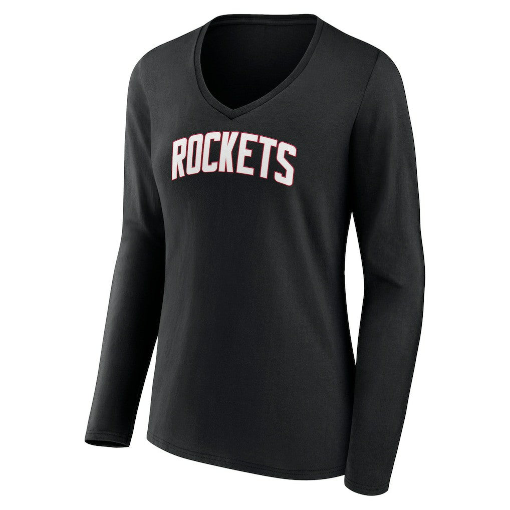 Black Houston Rockets Women's Alternate Logo V-Neck Long Sleeve T-Shirt | NBA