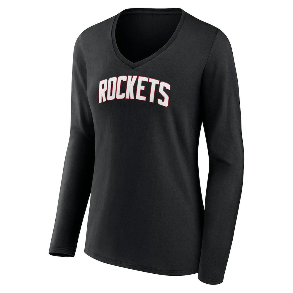 Black Houston Rockets Women's Alternate Logo V-Neck Long Sleeve T-Shirt | NBA