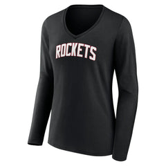 Black Houston Rockets Women's Alternate Logo V-Neck Long Sleeve T-Shirt | NBA