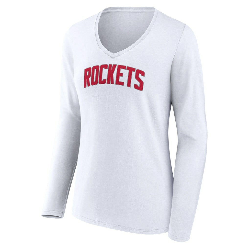 White Houston Rockets Women's Alternate Logo V-Neck Long Sleeve T-Shirt | NBA