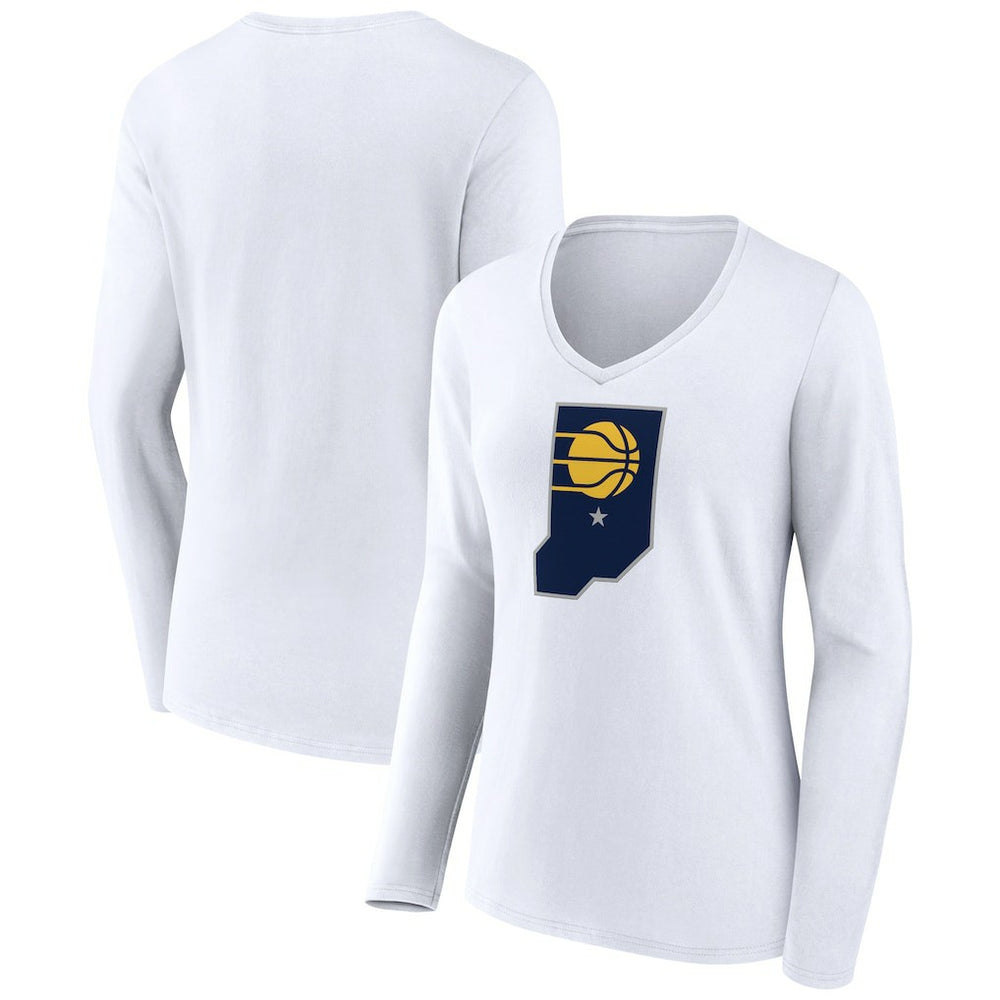 White Indiana Pacers Women's Alternate Logo V-Neck Long Sleeve T-Shirt | NBA
