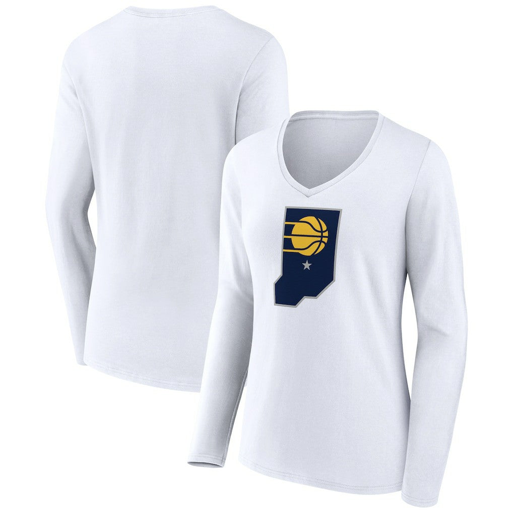 White Indiana Pacers Women's Alternate Logo V-Neck Long Sleeve T-Shirt | NBA