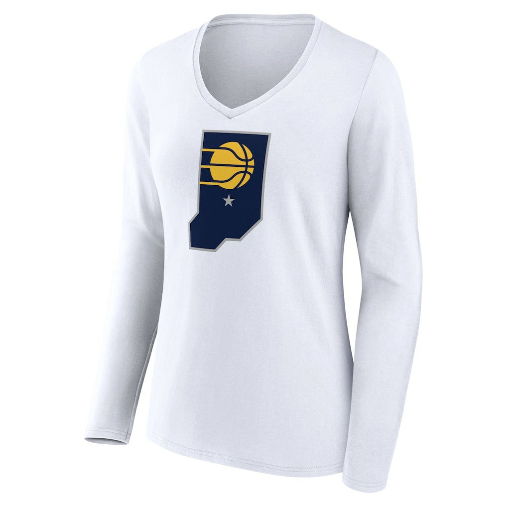 White Indiana Pacers Women's Alternate Logo V-Neck Long Sleeve T-Shirt | NBA