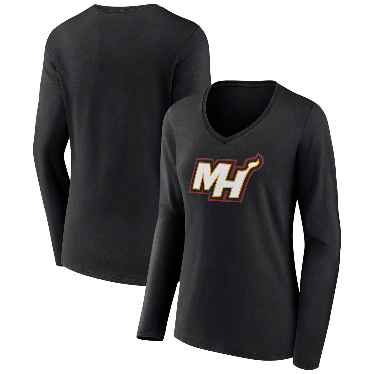 Black Miami Heat Women's Alternate Logo V-Neck Long Sleeve T-Shirt | NBA
