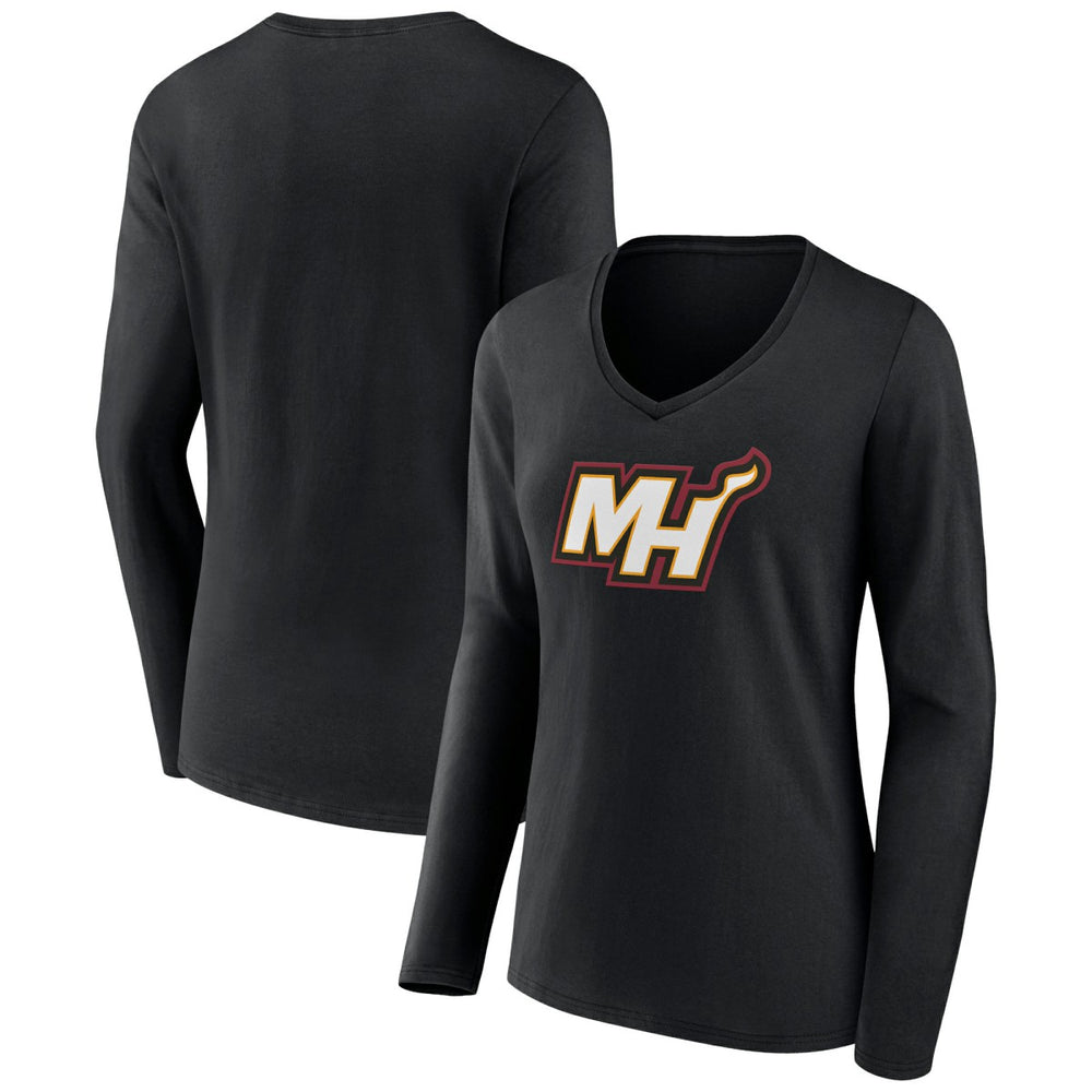 Black Miami Heat Women's Alternate Logo V-Neck Long Sleeve T-Shirt | NBA