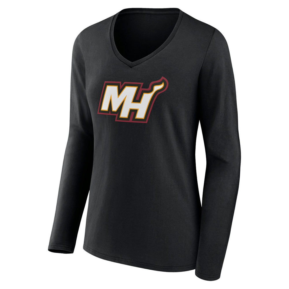 Black Miami Heat Women's Alternate Logo V-Neck Long Sleeve T-Shirt | NBA