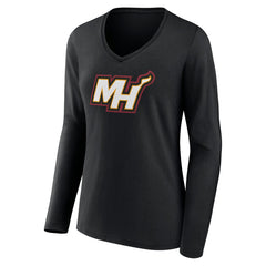 Black Miami Heat Women's Alternate Logo V-Neck Long Sleeve T-Shirt | NBA