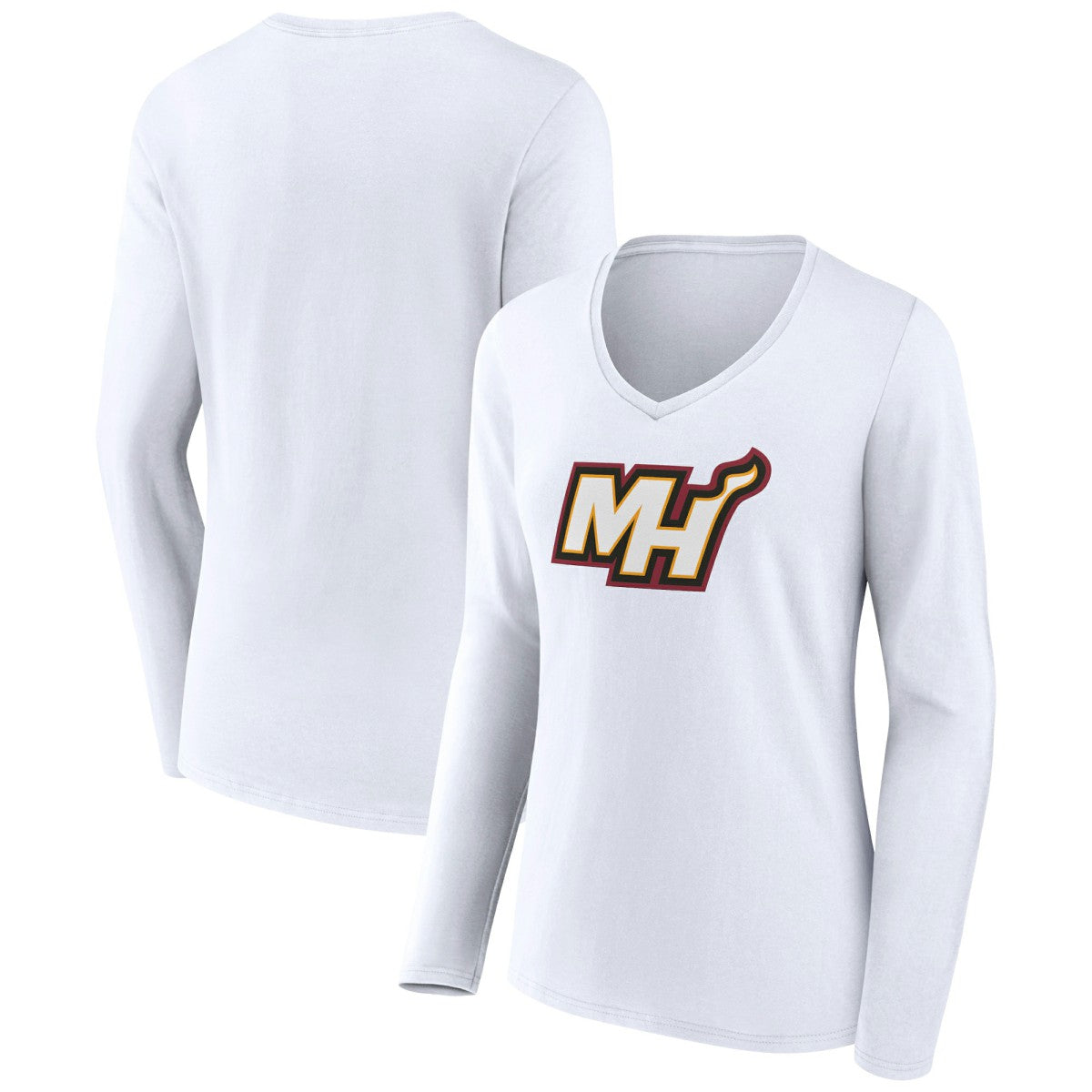 White Miami Heat Women's Alternate Logo V-Neck Long Sleeve T-Shirt | NBA