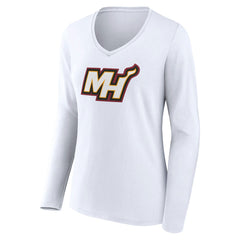 White Miami Heat Women's Alternate Logo V-Neck Long Sleeve T-Shirt | NBA