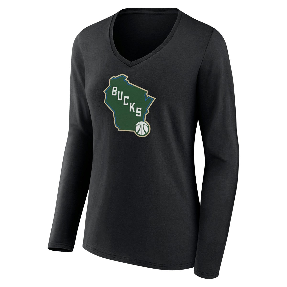 Black Milwaukee Bucks Women's Alternate Logo V-Neck Long Sleeve T-Shirt | NBA