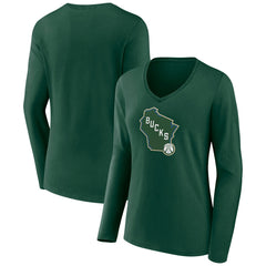 Green Milwaukee Bucks Women's Alternate Logo V-Neck Long Sleeve T-Shirt | NBA