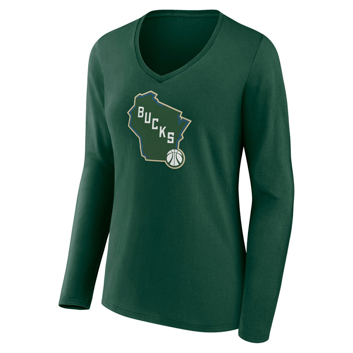 Green Milwaukee Bucks Women's Alternate Logo V-Neck Long Sleeve T-Shirt | NBA