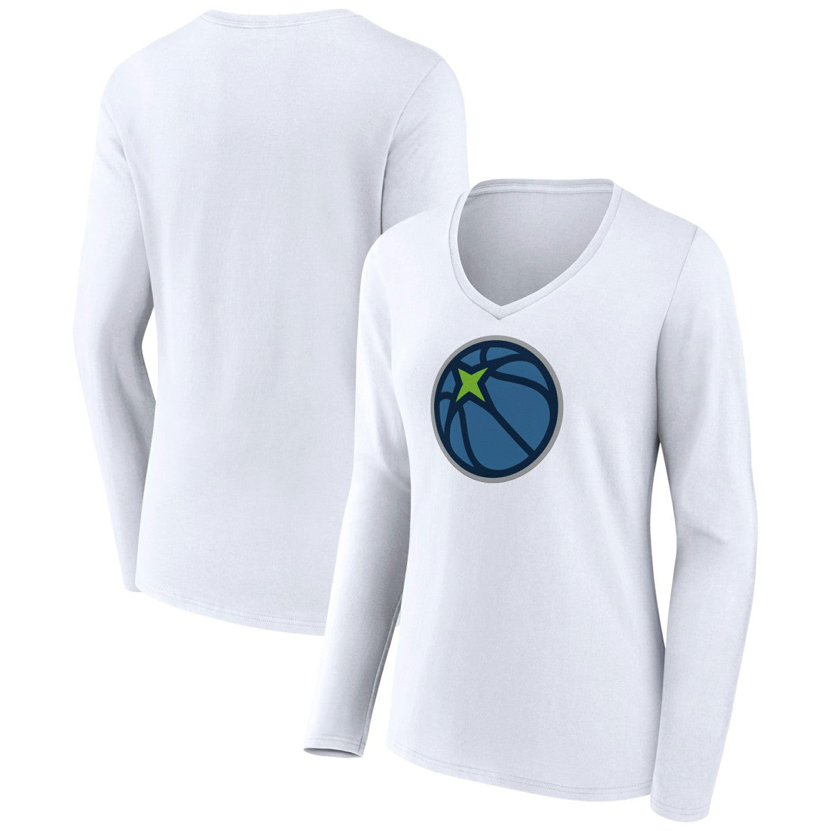 White Minnesota Timberwolves Women's Alternate Logo V-Neck Long Sleeve T-Shirt | NBA