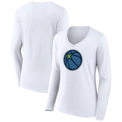 White Minnesota Timberwolves Women's Alternate Logo V-Neck Long Sleeve T-Shirt | NBA