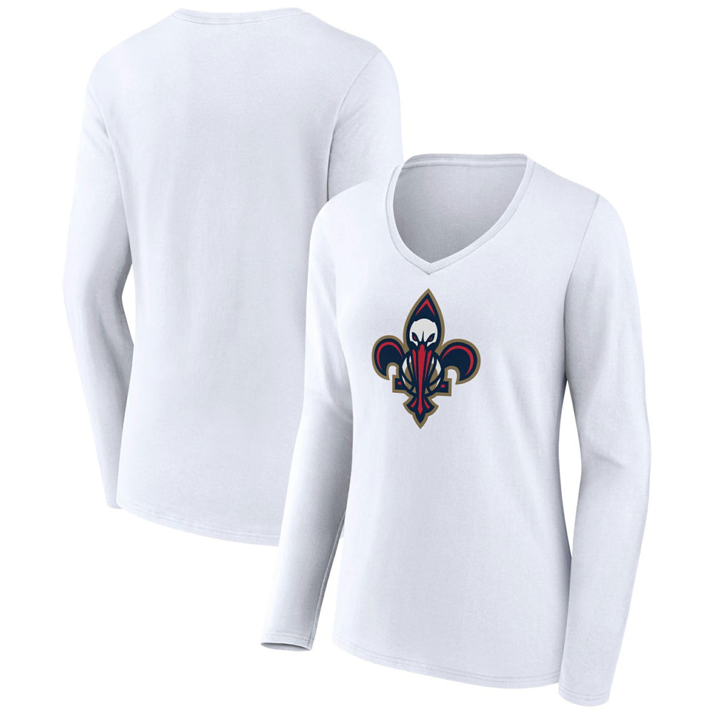White New Orleans Pelicans Women's Alternate Logo V-Neck Long Sleeve T-Shirt | NBA