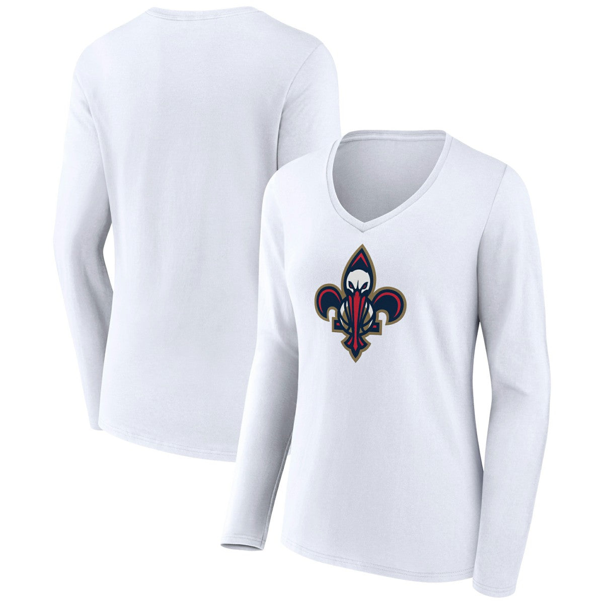 White New Orleans Pelicans Women's Alternate Logo V-Neck Long Sleeve T-Shirt | NBA