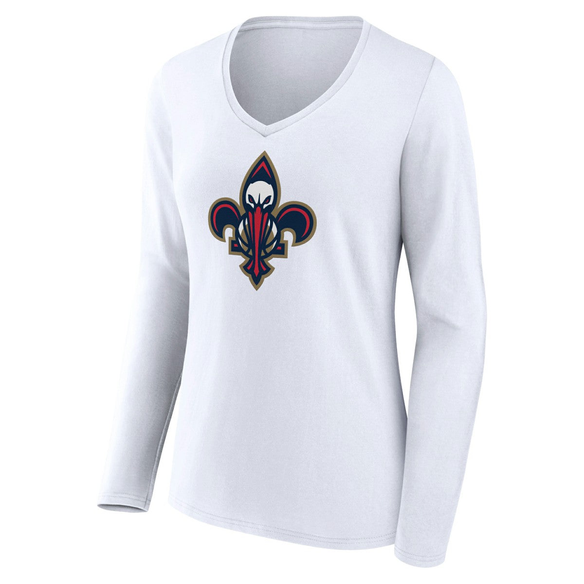 White New Orleans Pelicans Women's Alternate Logo V-Neck Long Sleeve T-Shirt | NBA