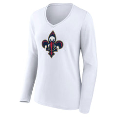 White New Orleans Pelicans Women's Alternate Logo V-Neck Long Sleeve T-Shirt | NBA