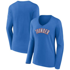 Blue Oklahoma City Thunder Women's Alternate Logo V-Neck Long Sleeve T-Shirt | NBA