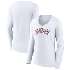 White Oklahoma City Thunder Women's Alternate Logo V-Neck Long Sleeve T-Shirt | NBA