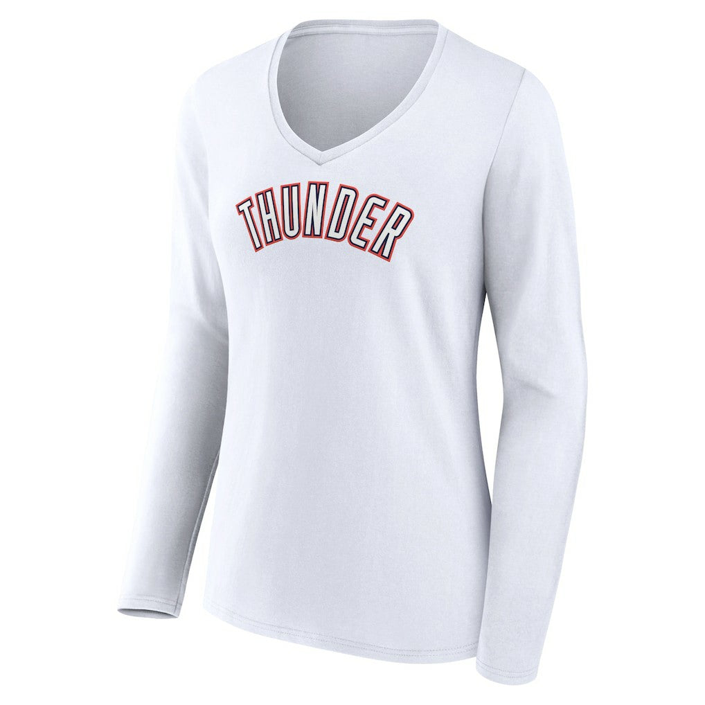 White Oklahoma City Thunder Women's Alternate Logo V-Neck Long Sleeve T-Shirt | NBA