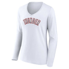 White Oklahoma City Thunder Women's Alternate Logo V-Neck Long Sleeve T-Shirt | NBA