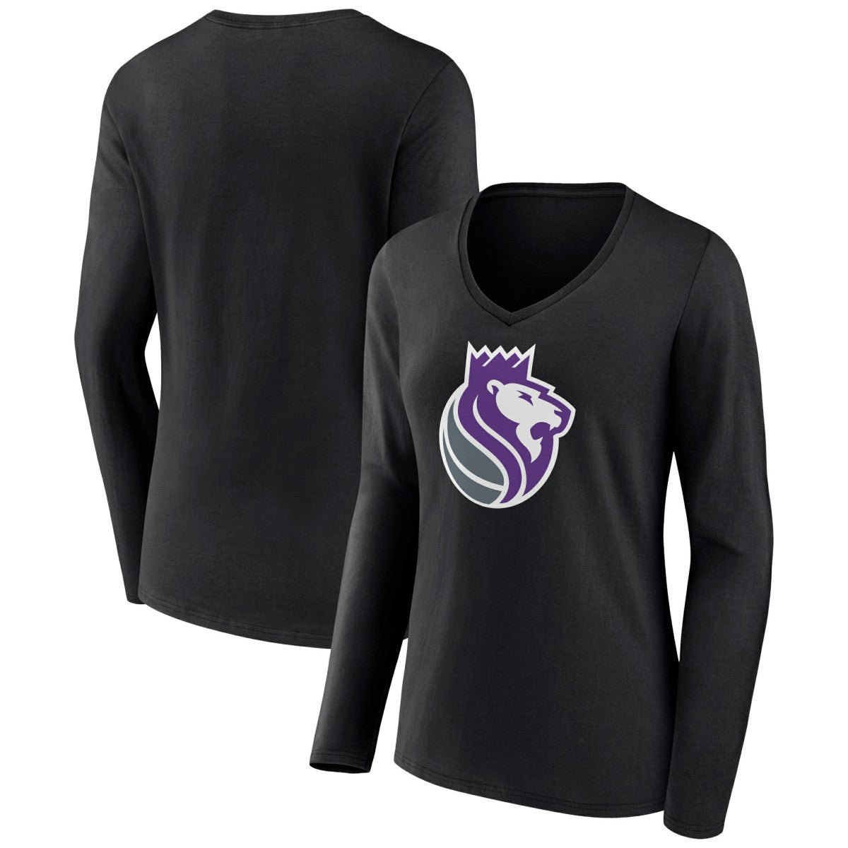 Black Sacramento Kings Women's Alternate Logo V-Neck Long Sleeve T-Shirt | NBA
