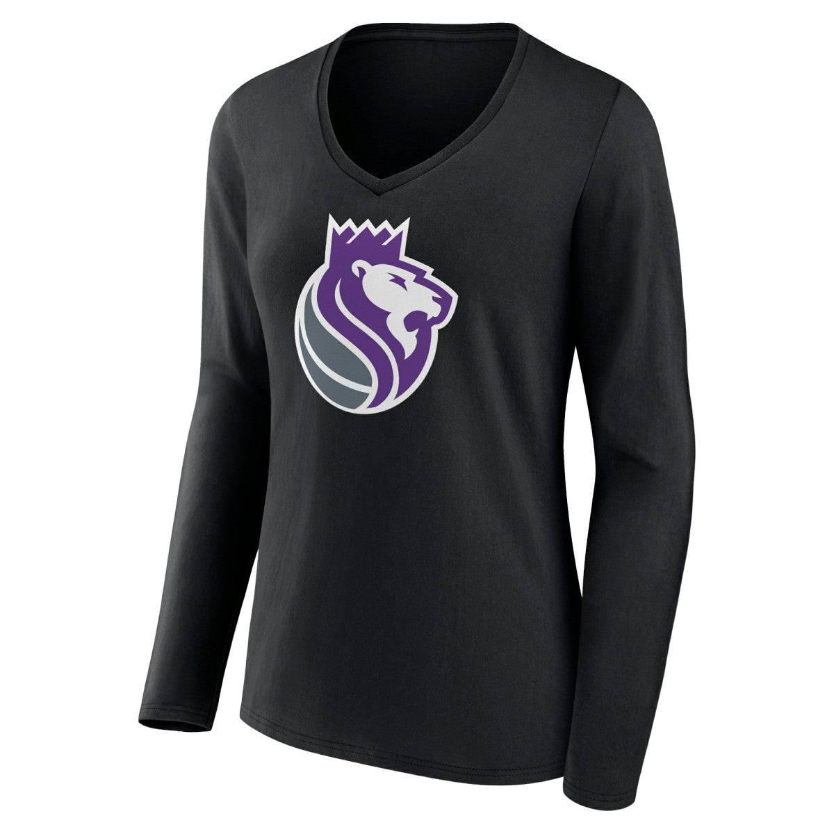 Black Sacramento Kings Women's Alternate Logo V-Neck Long Sleeve T-Shirt | NBA