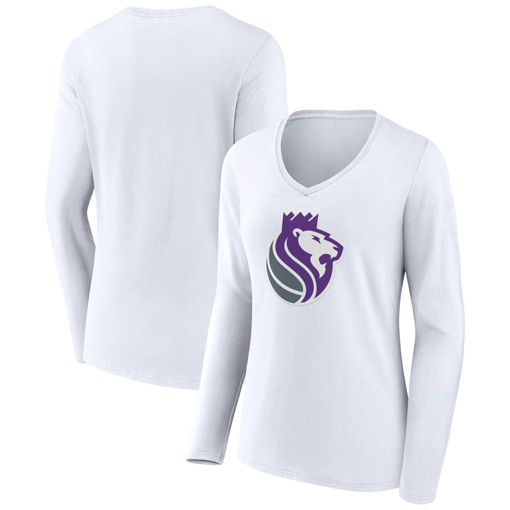 White Sacramento Kings Women's Alternate Logo V-Neck Long Sleeve T-Shirt | NBA