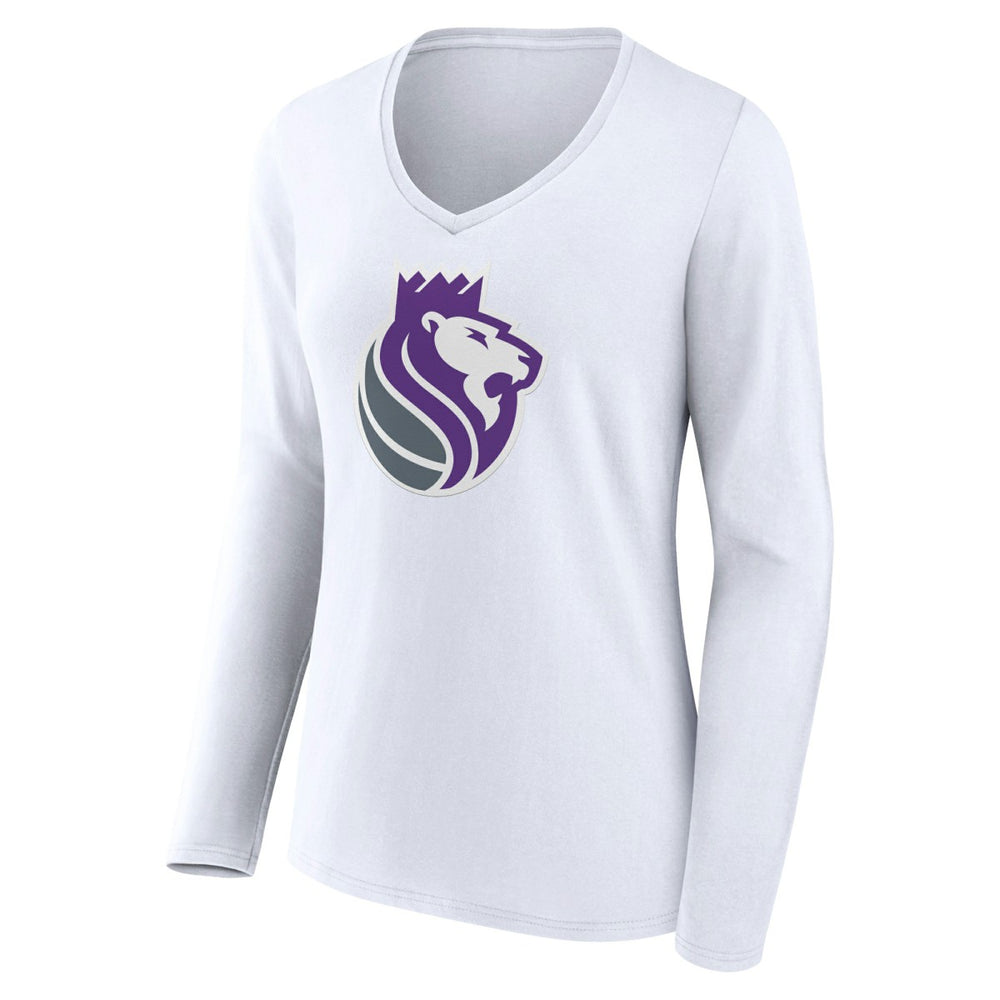 White Sacramento Kings Women's Alternate Logo V-Neck Long Sleeve T-Shirt | NBA