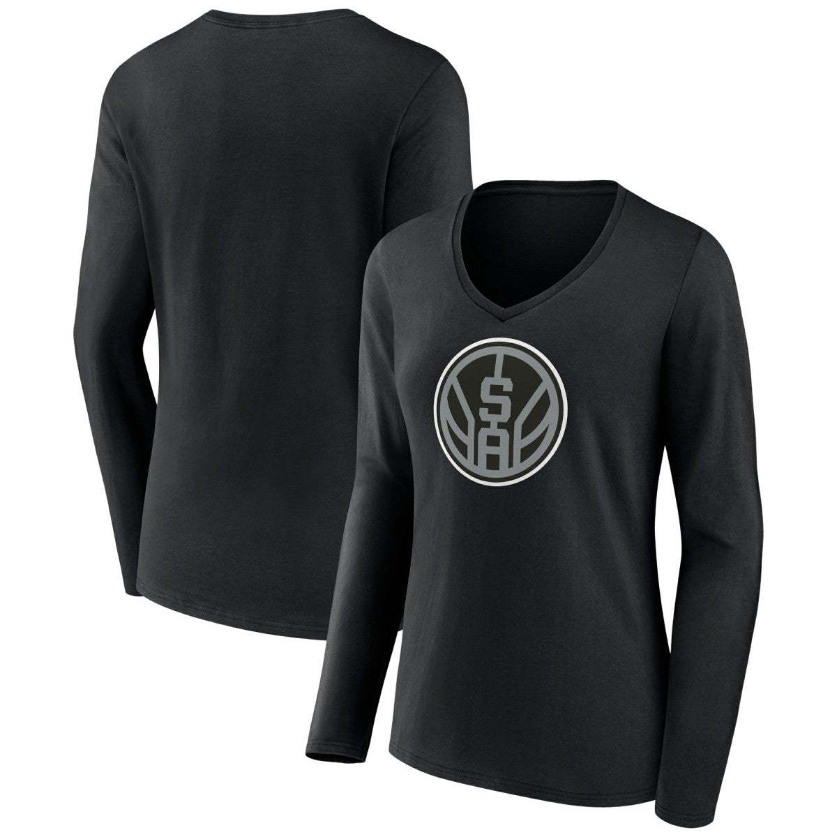 Black San Antonio Spurs Women's Alternate Logo V-Neck Long Sleeve T-Shirt | NBA