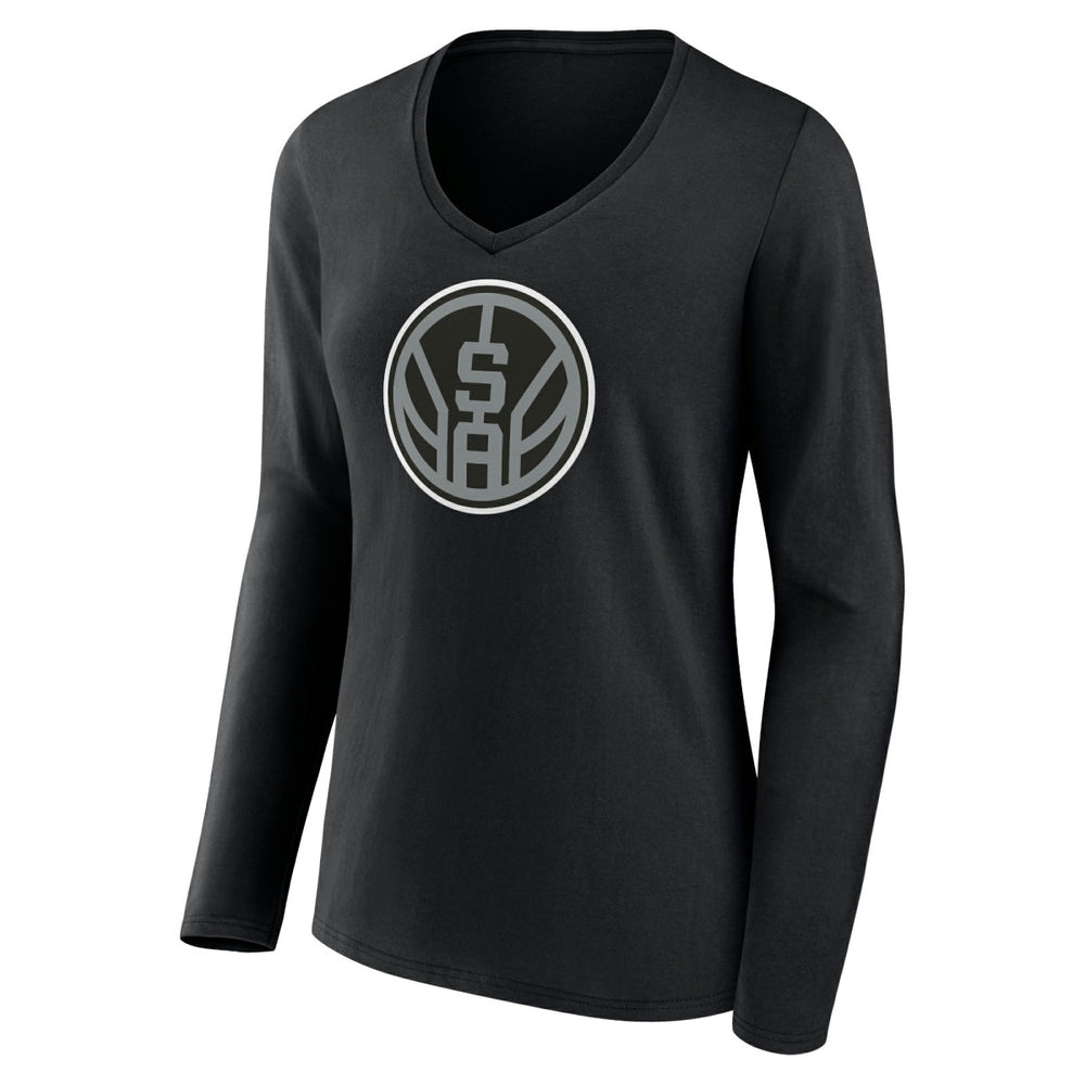 Black San Antonio Spurs Women's Alternate Logo V-Neck Long Sleeve T-Shirt | NBA