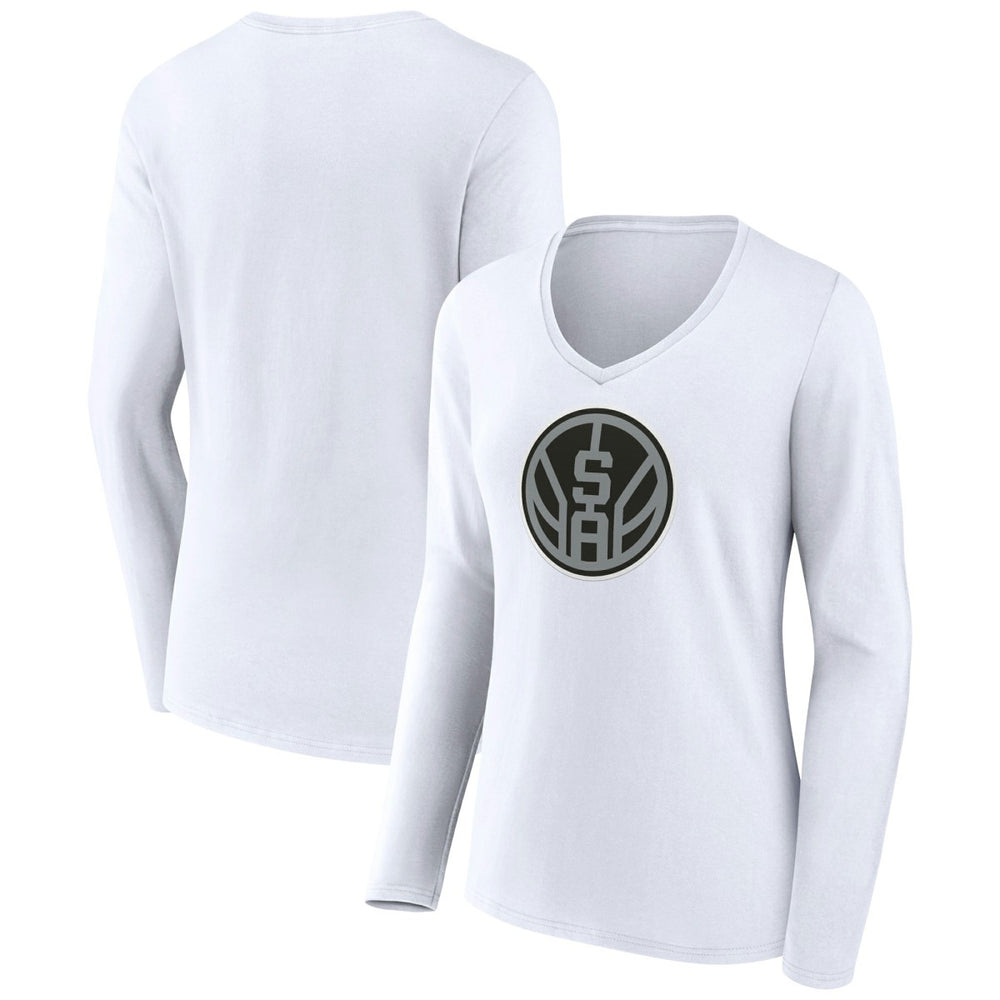 White San Antonio Spurs Women's Alternate Logo V-Neck Long Sleeve T-Shirt | NBA