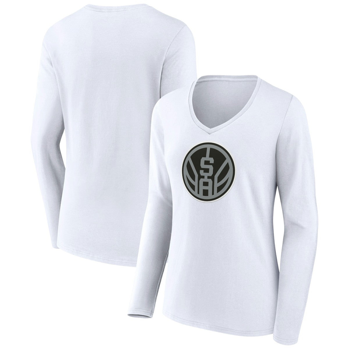 White San Antonio Spurs Women's Alternate Logo V-Neck Long Sleeve T-Shirt | NBA