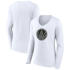 White San Antonio Spurs Women's Alternate Logo V-Neck Long Sleeve T-Shirt | NBA