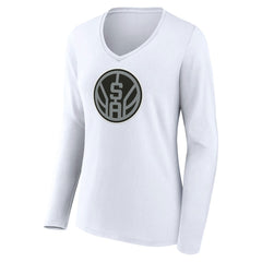 White San Antonio Spurs Women's Alternate Logo V-Neck Long Sleeve T-Shirt | NBA