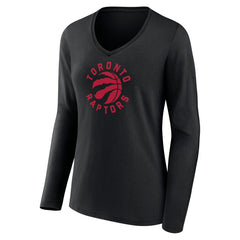 Black Toronto Raptors Women's Alternate Logo V-Neck Long Sleeve T-Shirt | NBA